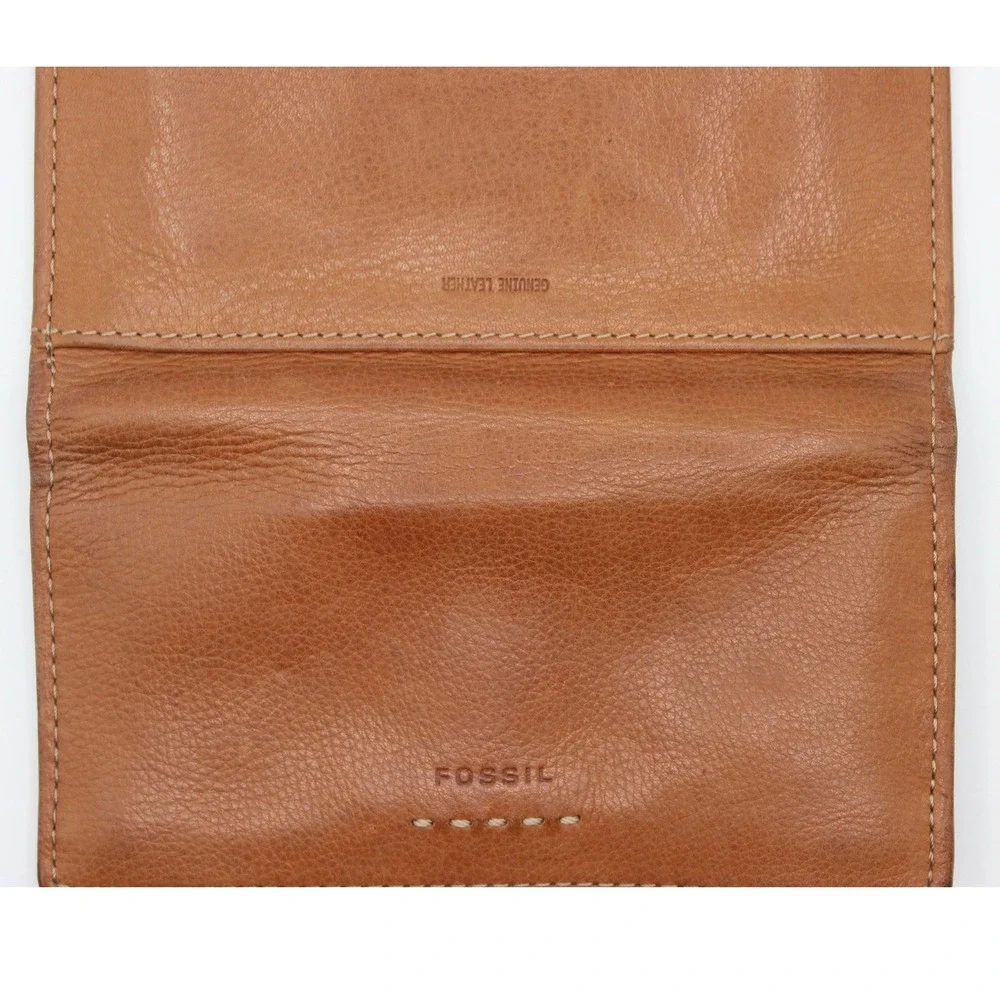 Fossil Mens Brown Leather Bifold Checkbook Cover Wallet with Zipper Pocket Tan